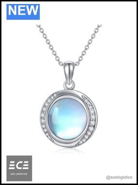 Round Rainbow Moonstone Pendant Necklace 925 Sterling Silver 18in